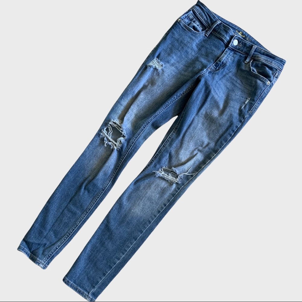 OLD NAVY Womens Size 2 Rockstar Mid Rise Super Skinny Denim Jeans Distressed